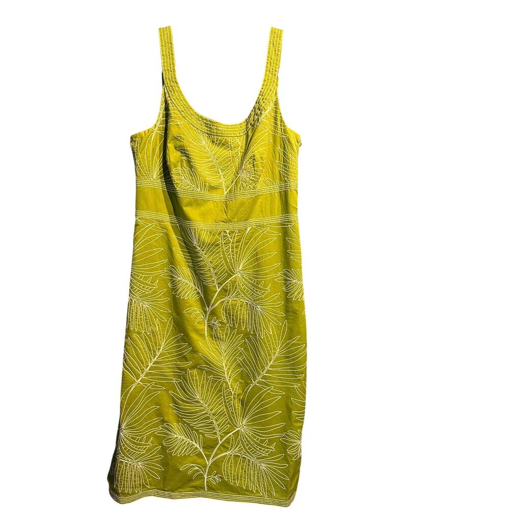 Ann Taylor Size 10 Sleeveless Palm Leaf Embroidered Dress Tropical Coastal